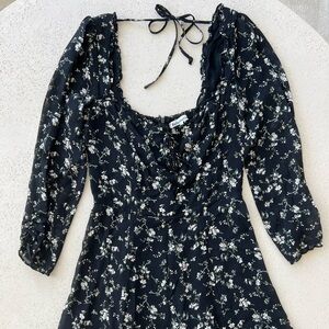 Reformation Black Floral Long Sleeve Dress